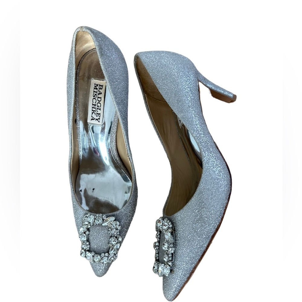 Badley Mischka glitter embellished toe silver metallic pump